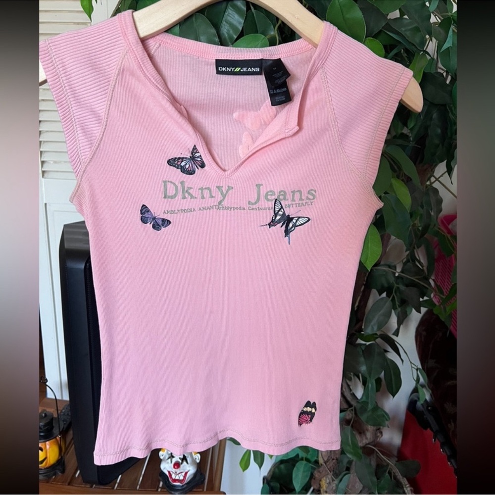 DKNY Pink Butterfly Print Short Sleeve Tee